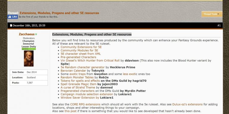 Fantasy Grounds – Extensions, Modules, Pregens and other 5E resources