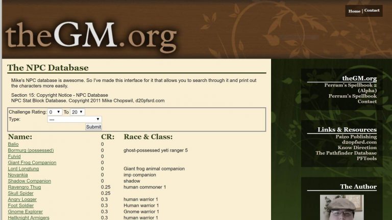 The NPC Database at theGM.org