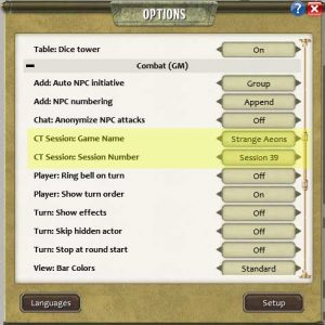 Combat Tracker Game Name and Session Number Extension 1 gmwct options