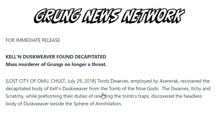 Grung News Network – Death of Kelln Duskweaver