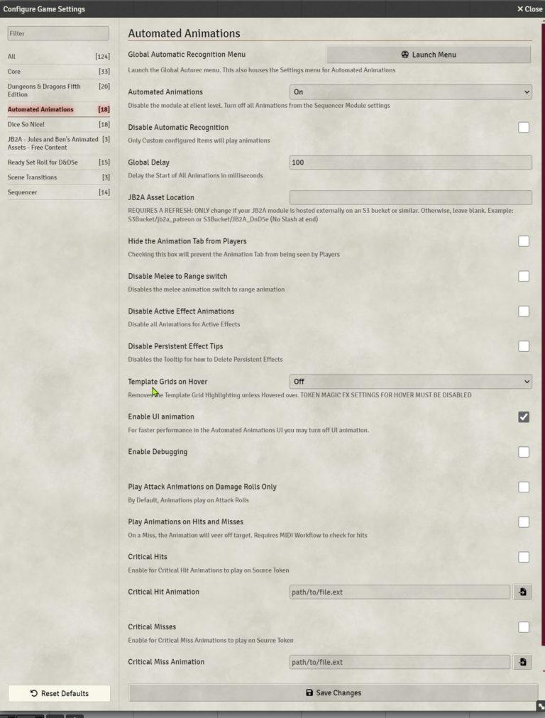 Automated Animations Settings