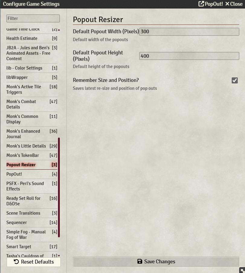 Taming the Windows: Exploring Foundry VTT's Popout Resizer Module 1 popout resizer